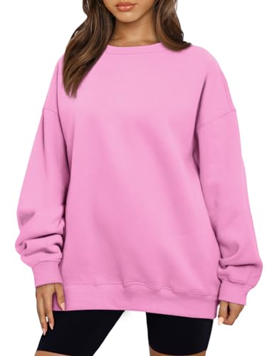 AUTOMET Damen-Sweatshirt, Kapuzenpullover, Fleece, Rundhalsausschnitt, übergroßer Pullover, lässig, weich, Herbst, modische Outfits, Kleidung 2024, Pink, M von AUTOMET