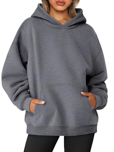 AUTOMET Damen-Sweatshirt, Übergröße, Fleece, Kapuzenpullover, Langarm-Shirt, Pullover, Herbst-Outfits 2024, mit Tasche, Dunkelgrau, M von AUTOMET