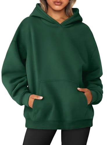 AUTOMET Damen-Sweatshirt, Übergröße, Fleece, Kapuzenpullover, Langarm-Shirt, Pullover, Herbstkleidung mit Tasche, Dunkelgrün, M von AUTOMET