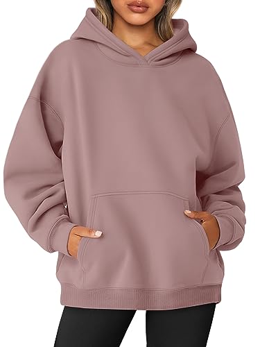 AUTOMET Damen-Sweatshirt, Übergröße, Fleece, Kapuzenpullover, Langarm-Shirt, Pullover, Herbst-Outfits 2024, mit Tasche, Dunkelrosa, M von AUTOMET