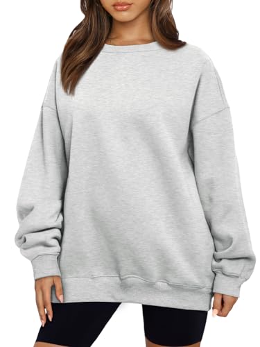 AUTOMET Damen Sweatshirts Hoodies Fleece Rundhalsausschnitt Übergroße Pullover Pullover Pullover Casual Bequem Herbst Mode Outfits Kleidung 2023, GRAU, M von AUTOMET