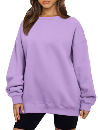 AUTOMET Damen-Sweatshirt, Kapuzenpullover, Fleece, Rundhalsausschnitt, übergroßer Pullover, lässig, weich, Herbst, modische Outfits, Kleidung 2024, Violett, M von AUTOMET