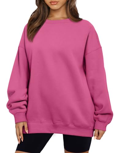 AUTOMET Damen Sweatshirts Hoodies Fleece Rundhalsausschnitt Übergroße Pullover Pullover Pullover Casual Bequem Herbst Mode Outfits Kleidung 2023, hot pink, M von AUTOMET