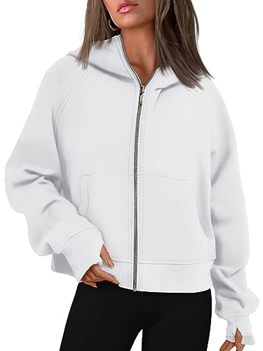 AUTOMET Damen Kapuzenpullover mit Reißverschluss, Fleece, übergroße Sweatshirts, durchgehender Reißverschluss, Y2k, Herbstkleidung 2024, modische Outfits, Weiss/opulenter Garten, M von AUTOMET