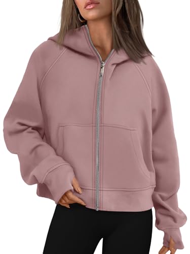 AUTOMET Womens Zip Up Cropped Hoodies Fleece Oversized Sweatshirts Full Zipper Jacken Y2k Herbst Kleidung 2023 Mode Outfits, Dunkelrosa, M von AUTOMET