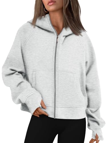 AUTOMET Womens Zip Up Cropped Hoodies Fleece Oversized Sweatshirts Full Zipper Jacken Y2k Herbst Kleidung 2023 Mode Outfits, GRAU, M von AUTOMET