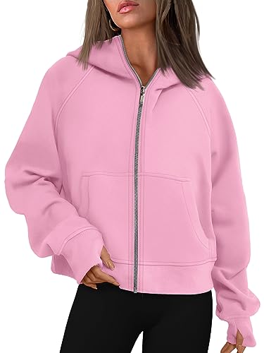 AUTOMET Womens Zip Up Cropped Hoodies Fleece Oversized Sweatshirts Full Zipper Jacken Y2k Herbst Kleidung 2023 Mode Outfits, Pink, S von AUTOMET