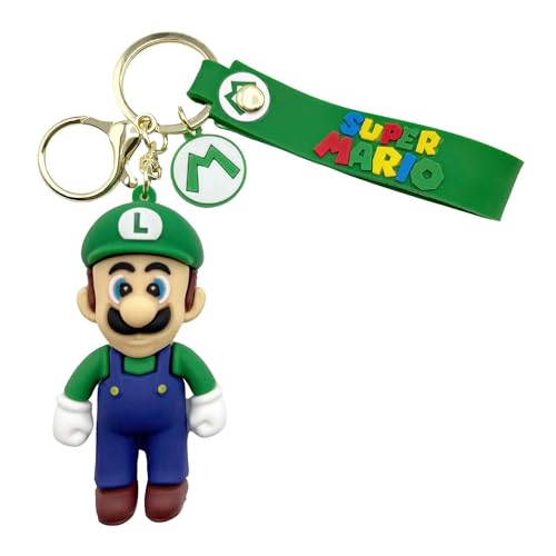 AUTOZOCO Luigi Silikon Schlüsselanhänger Super Mario Schlüsselanhänger Luigi Gummi Schlüsselanhänger Luigi Figur Schlüsselanhänger 7cm Silikon Kompatibel mit Nintendo, grün von AUTOZOCO