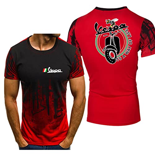 Herren T-Shirts Mit Kurzen Ärmeln Für Servizio Vespa Verlaufsfarben Halbarm Sportstyle Rundhals Unterwäsche Druck Stilvolle Top Kleidung Poloshirts-Red||XL von AUTS