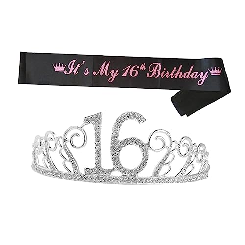 AUTSUPPL Schärpen-set Zum 16. Geburtstag Strass-krone Haarkamm Buchstabendruck Schärpe Party-deko-kopfbedeckung Accessoire Etikette-gürtel für Geburtstagspartys für Mädchen AUTSUPPL Schärpen-set Zum 16. Geburtstag Strass-krone Haarkamm Buchstabendruck Schärpe Party-deko-kopfbedeckung Accessoire Etikette-gürtel für Geburtstagspartys für Mädchen von AUTSUPPL