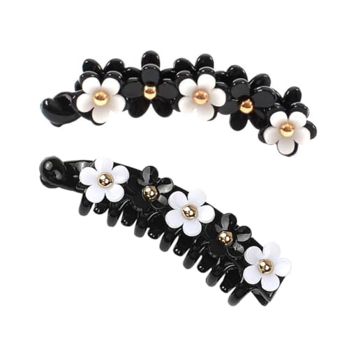 AUTSUPPL 2 Stück Acryl Haarklammer Fünfblättrige Blumen Bananen Haarspange für Dickes Haar Rutschfest Haar Ponytail Holder Modische Haarschmuck Damen Mädchen von AUTSUPPL