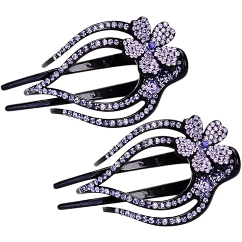 AUTSUPPL 2 Stück Haarklammern mit Strasssteinen Duckbill Haarspangen für Damen Robuste Ponytail Clips mit Dreizackigem Design Eleganter Haarschmuck für Einfache und Charmante Frisuren von AUTSUPPL