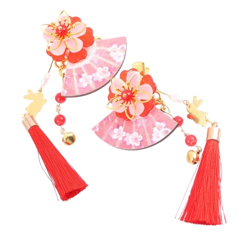 AUTSUPPL 2 Stück Japanische Haarklammern Fächerform mit Perlen und Tasseln Roter Haarschmuck Damen Vintage Stil für Kimono und Festliche Anlässe von AUTSUPPL