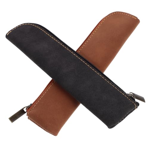 AUTSUPPL 2 Stück PU Stifttasche Robuste Waschbare Kosmetiktasche mit Reißverschluss Ästhetische Federmäppchen für Stifte Bleistifte Organizer für Damen Vintage Mattiertes Leder Schwarz von AUTSUPPL