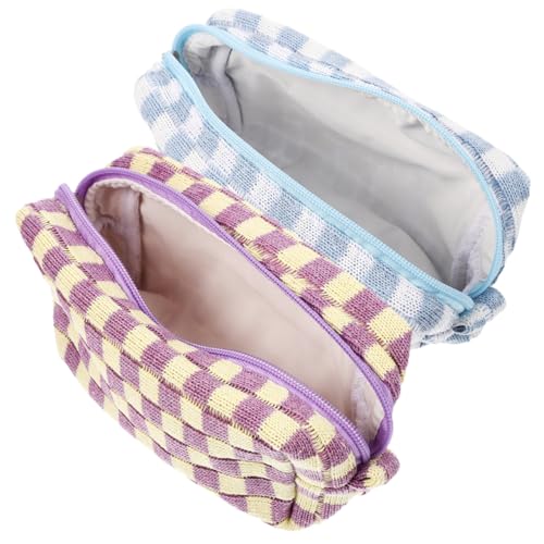 AUTSUPPL 2 Stück Teiliges Kosmetiktaschen aus Wolle Geräumige Robuste Kulturbeutel mit Reißverschluss Kariertes Design Vielseitig für Make up und Reiseaccessoires Damen Schminktaschen von AUTSUPPL