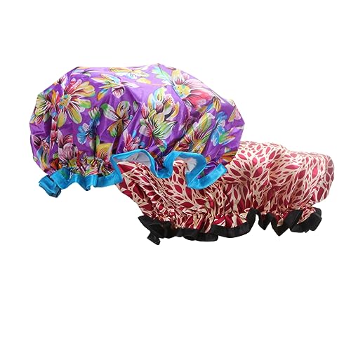 AUTSUPPL 2stücke Wasserdichte Duschhauben Mit Doppellagigem Design Bedruckt Haarschutz Für Zuhause Salon Für Damen Und Herren Designs von AUTSUPPL