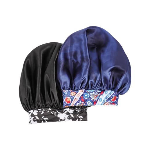 AUTSUPPL 2stücke Damen Schlafhaube Aus Satin Elastischer Breiter Band Doppellagige Haube Für Haarpflege Für Lockiges Dickes Oder Langes Haar von AUTSUPPL