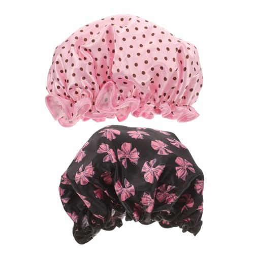 AUTSUPPL 2stücke Dual-layer Duschhaube Für Damen Wasserdichte Wiederverwendbare Badekappen Zum Schutz Von Haaren Reinigung Salon Und Gepunktet von AUTSUPPL