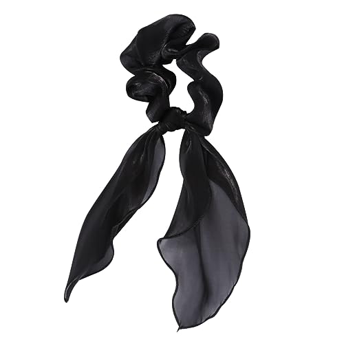 AUTSUPPL 2stücke Satin Bowknot Elastische Haarschleifen Langes Stoff-haarband Pferdeschwanzhalter Haarseile Für Damen Schwarz von AUTSUPPL