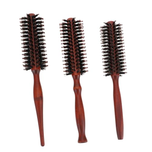 AUTSUPPL 3 Stück Runde Wildschweinborsten haarbürste mit Natürlichem Holzgriff für Locken Entwirren und Föhnen von Mittellangem Dickem Haar Geeignet für Damen und Herren Sanfte Haarpflege von AUTSUPPL