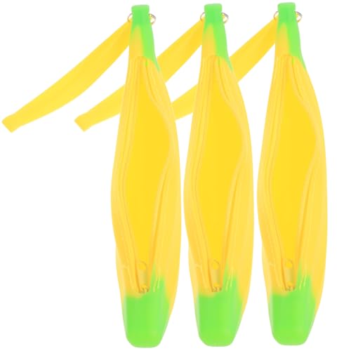 AUTSUPPL 3 Stück Teiliges Banane Federmäppchen aus Lebensmittelechtem Silikon Große Kapazität Tragbarer Stiftehalter mit Handgelenkschlaufe Niedliches Cartoon Design Geschenk für Schüler von AUTSUPPL