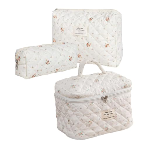 AUTSUPPL 3stücke Teiliges Set Gesteppte Kosmetiktaschen Blumenmuster Große Baumwoll Kulturbeutel Für Reisen Vielseitige Aufbewahrung Für Make-up Und Toilettenartikel Für Frauen von AUTSUPPL