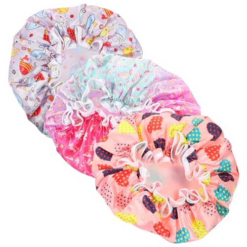 AUTSUPPL 3stücke Wasserdichte Satin-duschmütze Für Junge Mädchen Wiederverwendbar Und Verschleißfest Schlafmütze Leicht Und Bequem Praktisch Für Duschen Und Waschen von AUTSUPPL