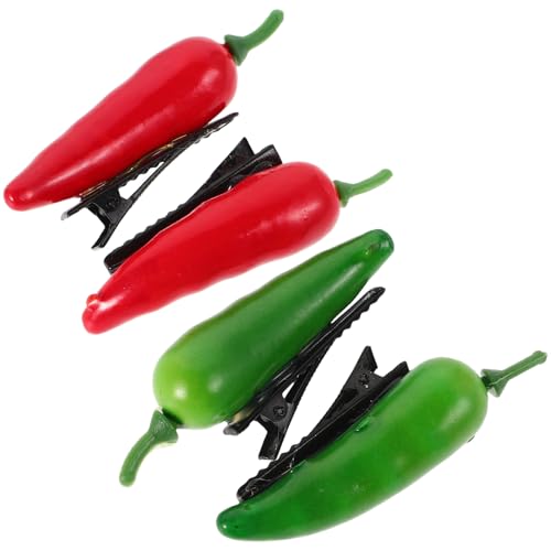 AUTSUPPL 4 STÜCKE Teiliges Gemüse Chili Haarklammern für Frauen Lustige Mini Haarspangen aus Kunststoff und Harz Langlebig Einfach zu Tragen Modische Haaraccessoires für Verspieltes von AUTSUPPL