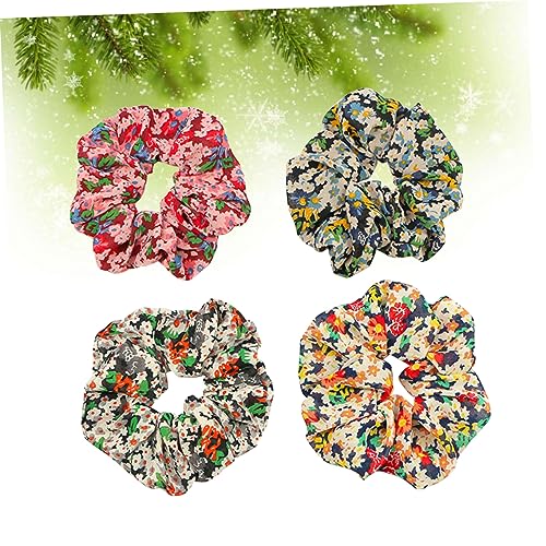 AUTSUPPL 4 STÜCKE Vintage Floral Haargummis Elastische Haargummis für Damen in Rot Blau Gelb und Orange Stylische Ponytail Halter für von AUTSUPPL