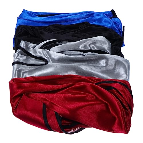 AUTSUPPL 4 Stück Bao-Mütze mit langem burgundy versilbern Königsblaues Kopftuch Weinrotes Kopftuch Kopfbedeckung Babymütze aus Satin Piratenhut Kopftuch mit langem Polyester von AUTSUPPL