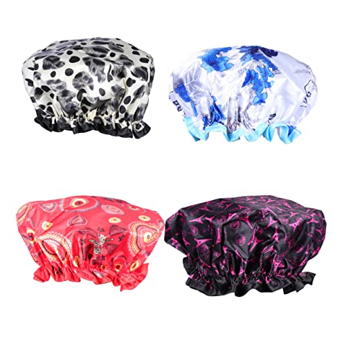AUTSUPPL 4stücke Duschhaube Für Damen Und Elastisch Badehaube Aus Strapazierfähigem Material Für Duschen Und Reisen Mit Gummiband Für Verschiedene Kopfumfänge von AUTSUPPL