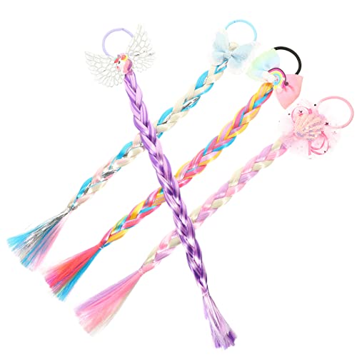 AUTSUPPL 4stücke Junge Mädchen Haargummis Mit Bunten Kunsthaarflechten Haaraccessoires Für Mädchen Inklusive Blauem Und Rainbow Bogen Netzschalen-design Und Einhornflügel Für Partys von AUTSUPPL
