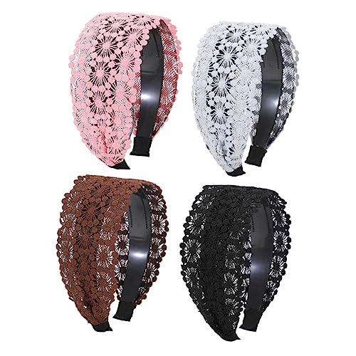 AUTSUPPL 4stücke Breite Stirnbänder Damen Haarschmuck Für Mädchen Aus Spitze Rutschfest Elegant Elastisch Für Alltag Und Sport Schwarz Kaffee Rosa Grau von AUTSUPPL