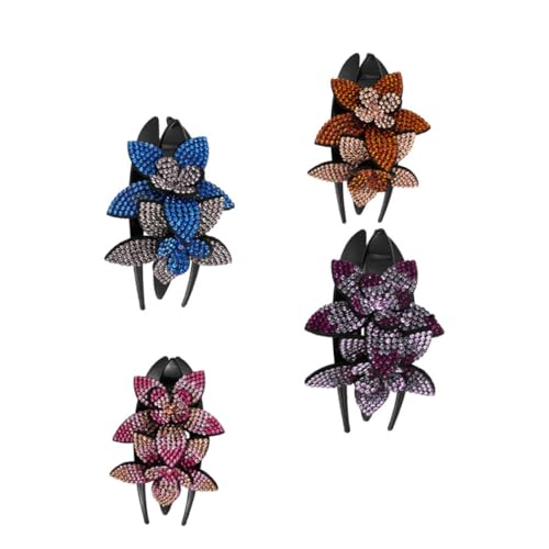 AUTSUPPL 4 Stück Strass Haarnadeln Für Frauen Blumen Haarspangen Nicht Rutschend Große Und Kleine Größen in Violett Blau Champagner Und Pink Für Hochzeiten Und Alltagslooks von AUTSUPPL