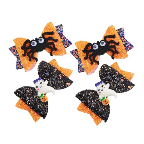 AUTSUPPL 4 Stück Teiliges Mädchen Haarspangen mit Halloween Schleifen Motiv Leichte Haarschleifen aus Glattem Material Schonend für Kinderhaar Passend für Halloween Kostüme und Partys von AUTSUPPL