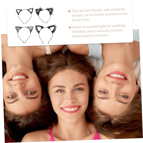 AUTSUPPL 4 Stück Teiliges Schwarze Spitzen haarreifen mit Tierohren Bequeme Stabile Mädchen haarbänder für Alltag Party Festival und Geschenk Vielseitiger Haarschmuck für Damen von AUTSUPPL