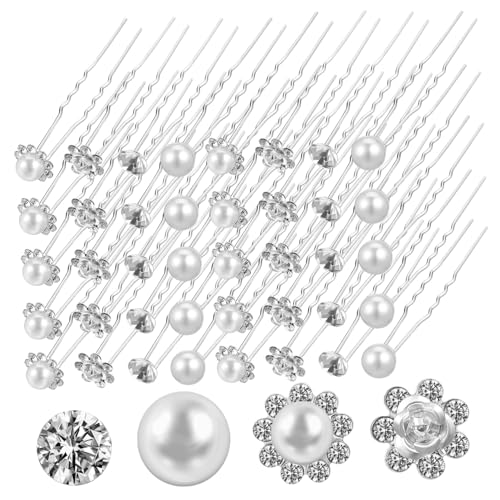 AUTSUPPL 40 Stück Teiliges U Förmige Haarnadeln mit Strass und Perlen Braut Haarforken für Sichere Hochzeitsfrisuren Vielseitiges Haarschmuck Accessoire für Damen bei Festlichen Anlässen von AUTSUPPL