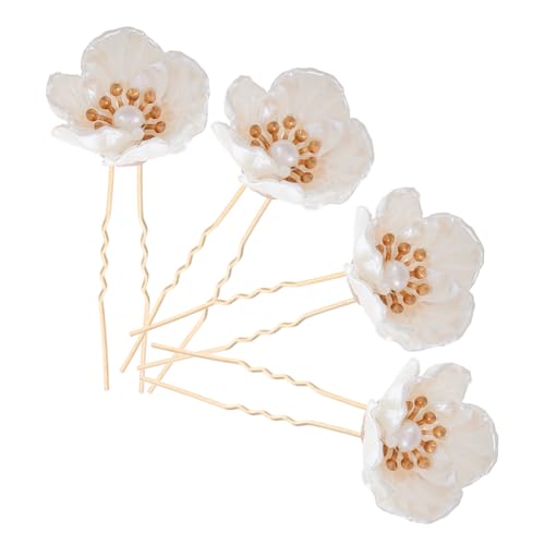 AUTSUPPL 4Stücke Teiliges Haarstöcke im Retro Stil mit Weißen Kamelien und Perlen Haarnadeln für Damen und Mädchen für Partys und Besondere Anlässe von AUTSUPPL