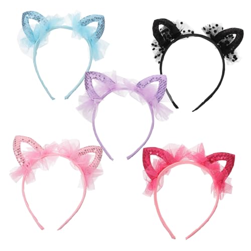 AUTSUPPL 5 Stück Teiliges Haarband mit Glitzernden Katzenohren Süßer Stirnband für Mädchen Komfortabel Langlebig und Dekorativ für Halloween Kostüm Party und Zufällige Farbe von AUTSUPPL