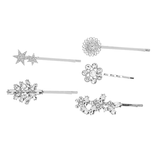 AUTSUPPL 5 Stück Teiliges Modische Haarklammern mit Funkelnden Kristallen Blumen Stern und Sonnenblumen Design Stilvolle Damen Haarspangen für Alltag und Hochzeit Silberfarbene Perlen von AUTSUPPL