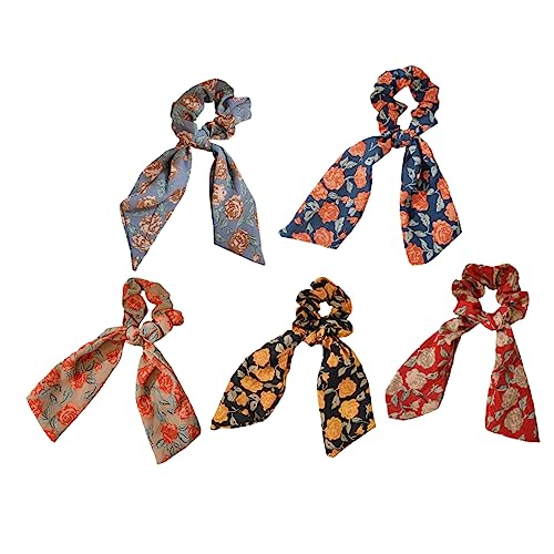 AUTSUPPL 5stücke Geknotete Haargummis Multifunktionale Haar Scrunchies Aus Seide Mit Blumenmuster Für Frauen Vintage Haarringe Bequem Und Elastisch Für Alltag Und Besondere Anlässe von AUTSUPPL