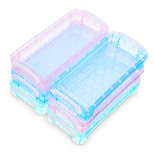 AUTSUPPL 6 Stück Teiliges Transparentes Kunststoff bleistiftbox Farbige Aufbewahrung für Buntstifte und Marker Stapelbare Federmappe mit Großem Fassungsvermögen Blau grün von AUTSUPPL
