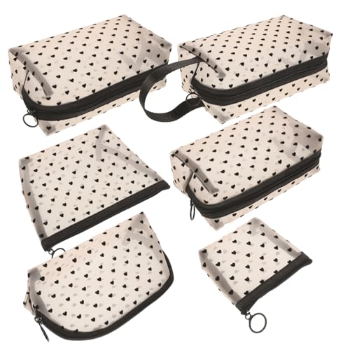 AUTSUPPL Isolierte Make-up-Tasche Mit Herz-Design Reise-Kosmetik-aufbewahrungskoffer Mit Reißverschluss Tragbares Taschenset Für Frauen 6-teilig Zum Organisieren Von Schönheitsprodukten von AUTSUPPL