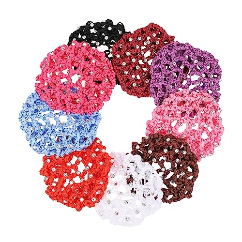 AUTSUPPL 9stücke Damen Haarnetz Mit Strass Teiliges Robuste Dutt-haarabdeckung Kaffee Und Weinrot Für Hochzeiten Partys Und Aufführungen von AUTSUPPL