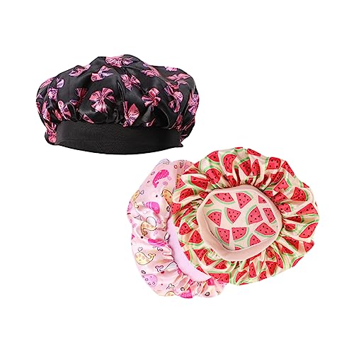 AUTSUPPL 3stücke Elastische Satin Schlafhaube Für Junge Mädchen Hochwertige Badekappen Beige-wassermelone Rosa Mit Schleife Und Delfin-design Zum Schutz Haare Beim Schlafen Und Baden von AUTSUPPL