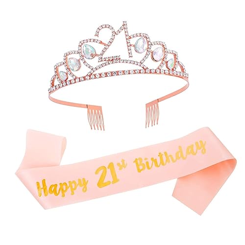 AUTSUPPL 1satz Geburtstag Krone Und Schärpe Elegante Geburtstagsfeier Dekoration Mit Roségold Sash Und Krone Perfektes Kostümzubehör Für Mädchen Und Frauen Für Fotos Und Feiern von AUTSUPPL