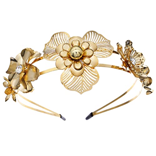 AUTSUPPL Blumen-haarreif Aus Metall Mit Doppelter Schicht Elegantes Accessoire Für Hochzeiten Und Partys Vintage Goldene Blüten Für Damen Und Besondere Anlässe von AUTSUPPL