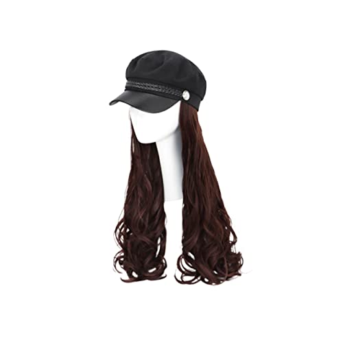 AUTSUPPL Frauen Langhaarperücke Mit Kapitänsmütze Einteiliges Hut-wig Hellbraun Lange Lockige Frisur Für Kostümpartys Halloween Und Cosplay von AUTSUPPL