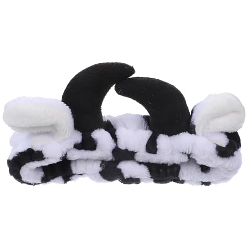 AUTSUPPL Elastisches Flauschiges Stirnband Damen Kopfband aus Flanell für Gesichtsreinigung Spa Make up mit Niedlichem Kuhhörner Design Angenehm Weich Vielseitig für Haartypen Geeignet von AUTSUPPL