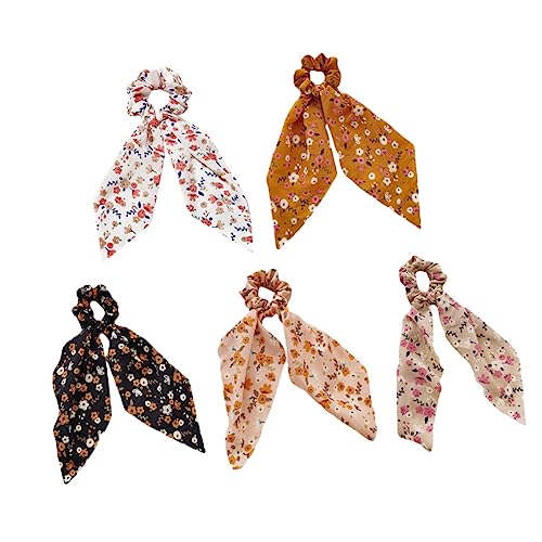 AUTSUPPL 5stücke Bedruckter Haarring Blumenmuster Scrunchies Für Frauen Haargummis Mit Gedrucktem Pferdeschwanzhalter Elastische Haarbänder Für Alltag von AUTSUPPL